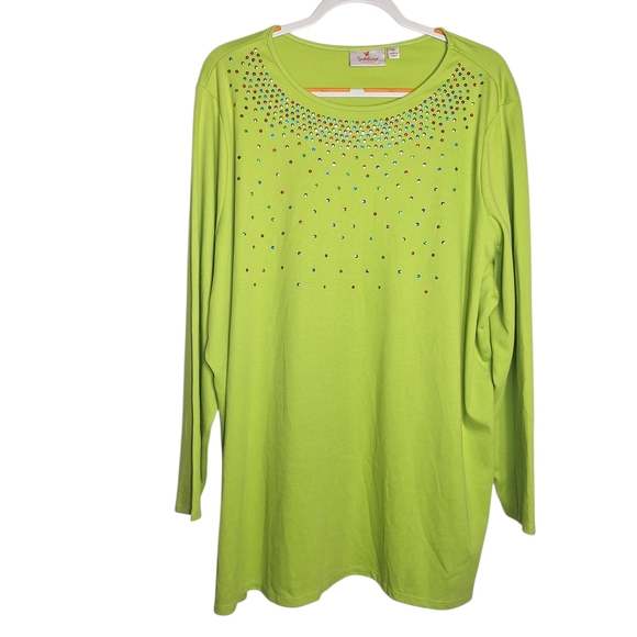 Quaker Factory Womens Embellished Top Lime Green Long Sleeve Business Casual 3X - Picture 1 of 11